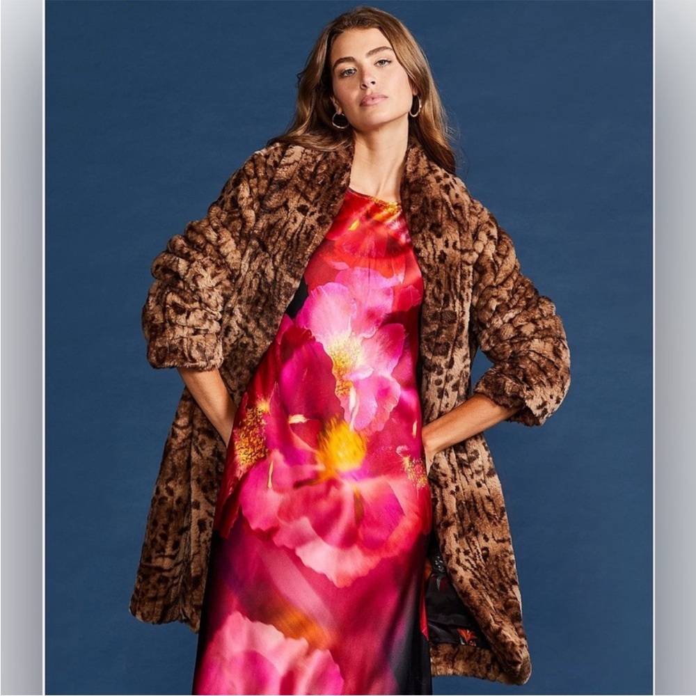 NWT JOHNNY WAS Silk Floral Bloom Placement Print 3/4 Flared Sleeve Dress - Picture 2 of 11